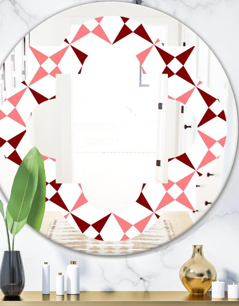 DesignQ Retro Grid Pattern I - Modern Round or Oval Wall Mirror - Quatrefoil