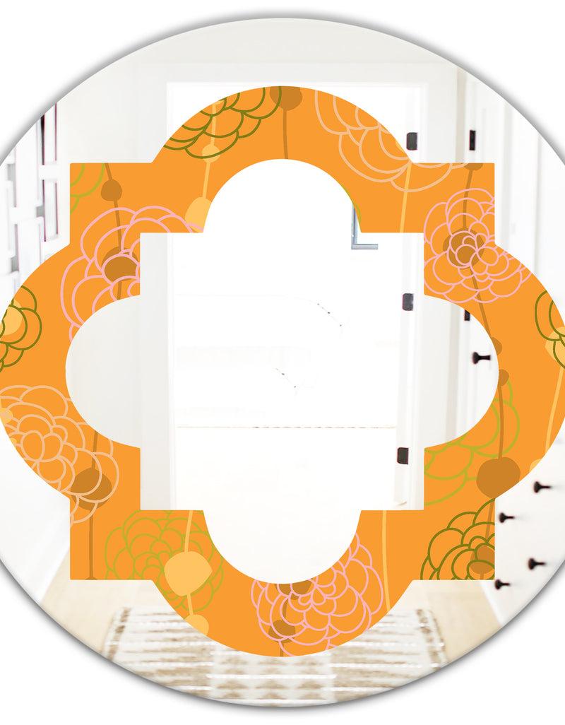 DesignQ Retro Handdrawn Flowers III - Modern Round Or Oval Wall Mirror - Quatrefoil