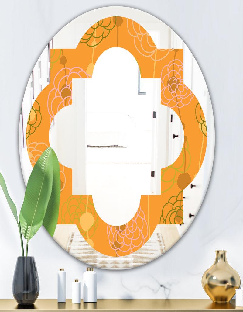 DesignQ Retro Handdrawn Flowers III - Modern Round Or Oval Wall Mirror - Quatrefoil