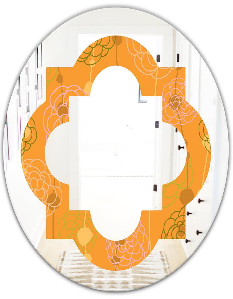DesignQ Retro Handdrawn Flowers III - Modern Round Or Oval Wall Mirror - Quatrefoil
