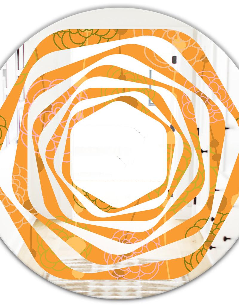 DesignQ Retro Handdrawn Flowers III - Modern Round Or Oval Wall Mirror - Whirl