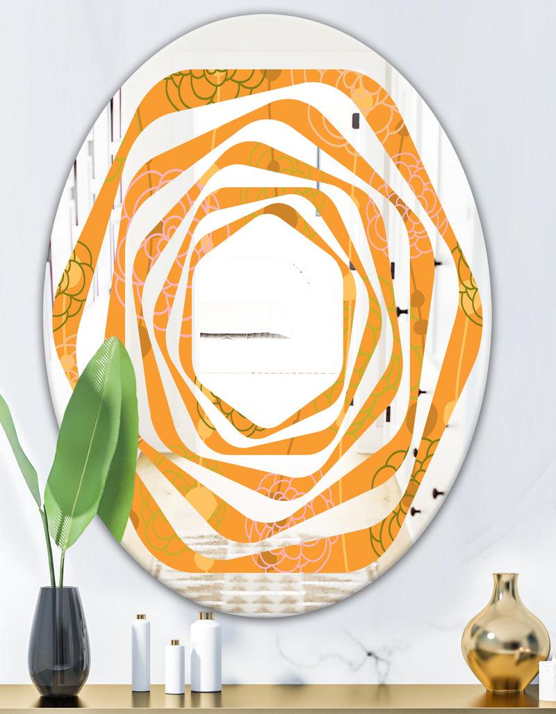 DesignQ Retro Handdrawn Flowers III - Modern Round Or Oval Wall Mirror - Whirl