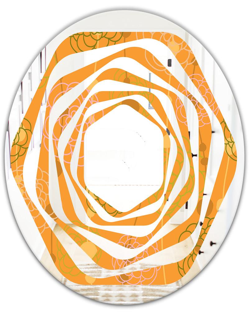 DesignQ Retro Handdrawn Flowers III - Modern Round Or Oval Wall Mirror - Whirl