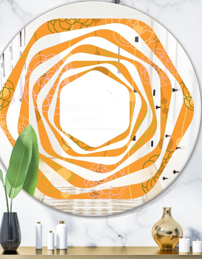 DesignQ Retro handdrawn flowers III - Modern Round or Oval Wall Mirror - Whirl