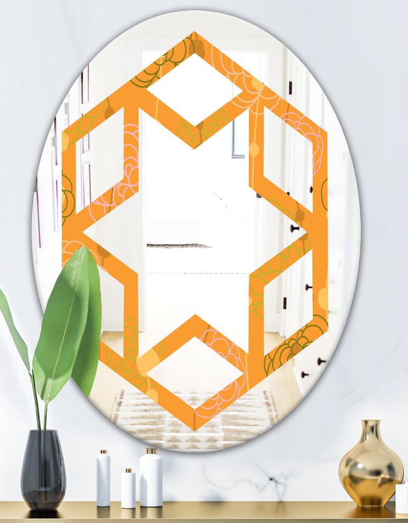 DesignQ Retro Handdrawn Flowers III - Modern Round Or Oval Wall Mirror - Hexagon Star