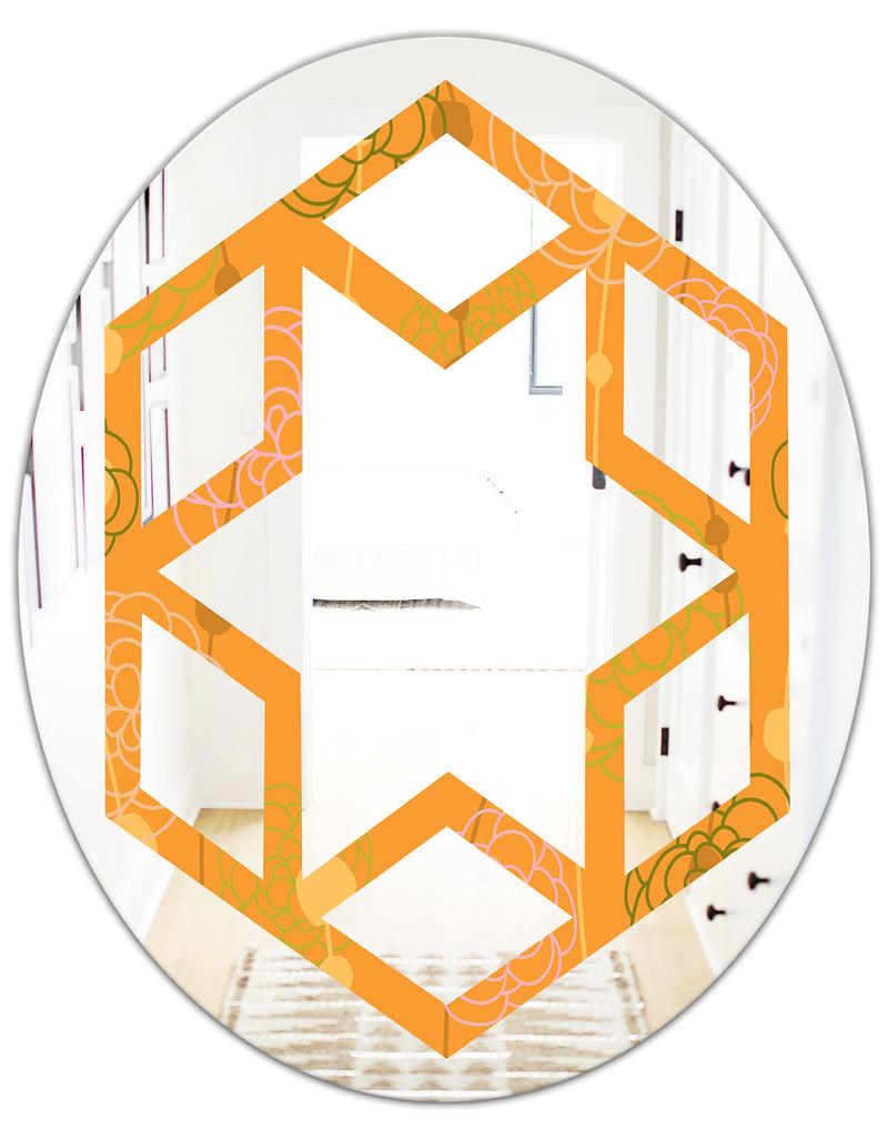 DesignQ Retro Handdrawn Flowers III - Modern Round Or Oval Wall Mirror - Hexagon Star