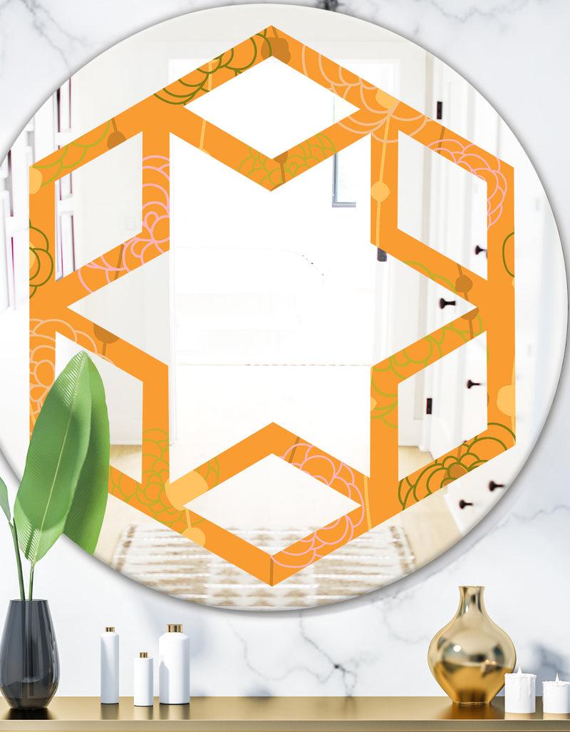 DesignQ Retro handdrawn flowers III - Modern Round or Oval Wall Mirror - Hexagon Star