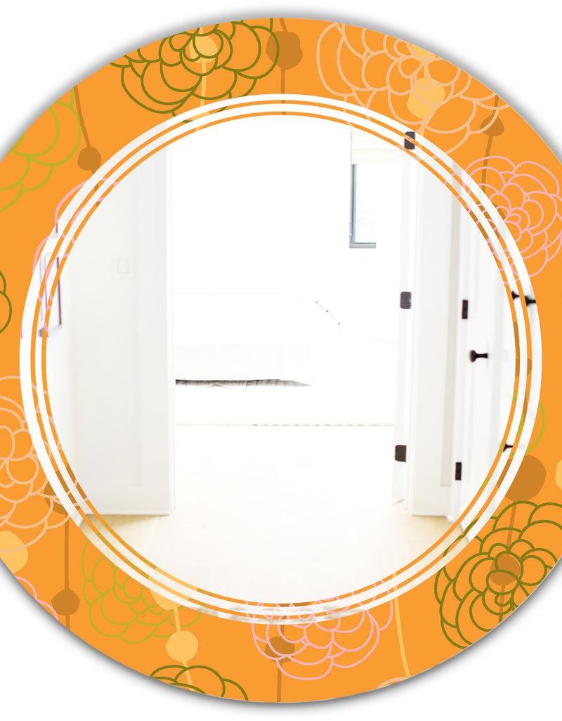 DesignQ Retro Handdrawn Flowers III - Modern Round Or Oval Wall Mirror - Triple C