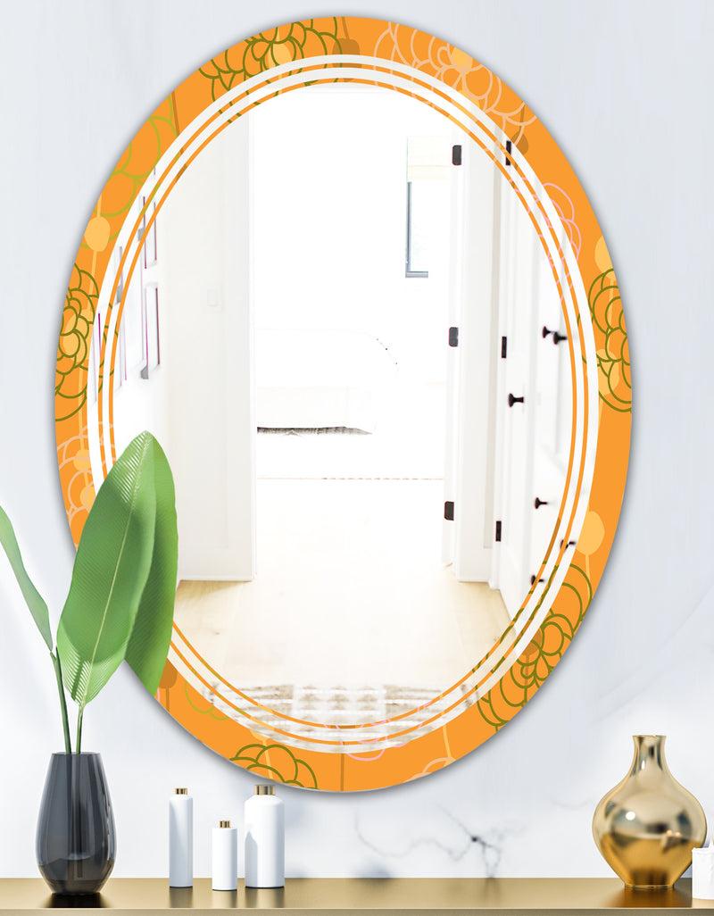 DesignQ Retro Handdrawn Flowers III - Modern Round Or Oval Wall Mirror - Triple C