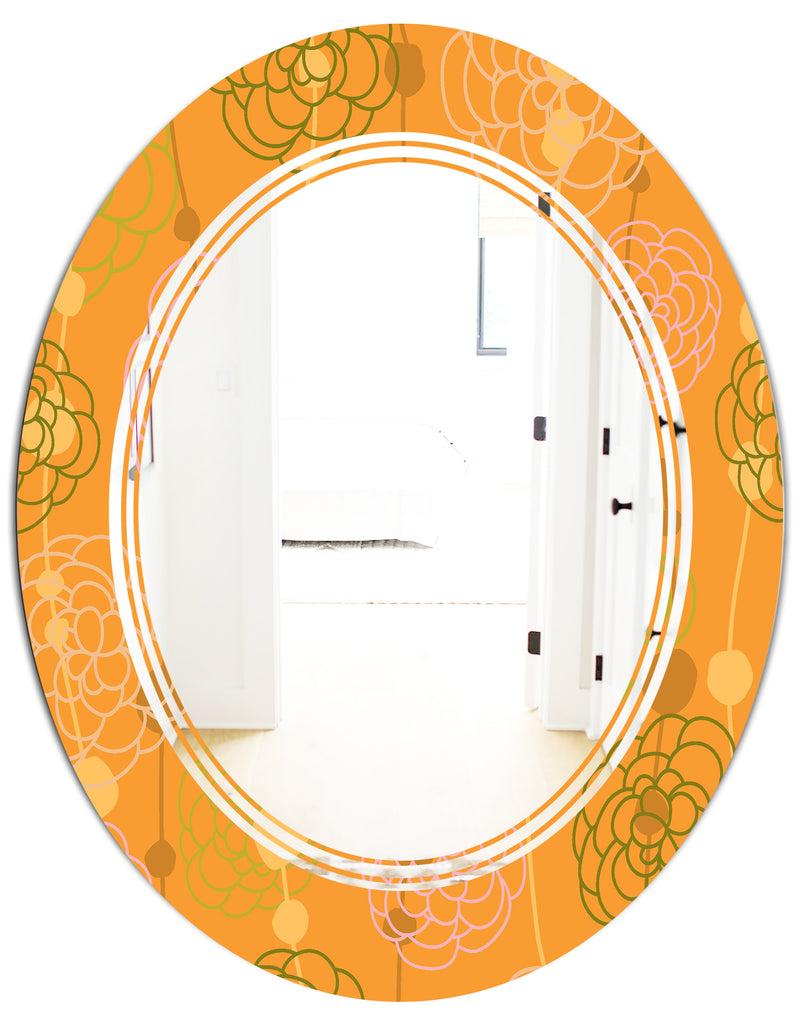 DesignQ Retro Handdrawn Flowers III - Modern Round Or Oval Wall Mirror - Triple C