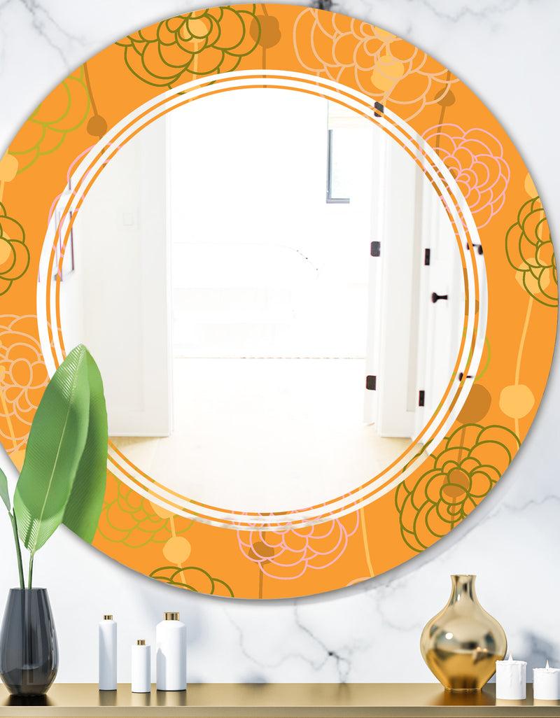 DesignQ Retro handdrawn flowers III - Modern Round or Oval Wall Mirror - Triple C