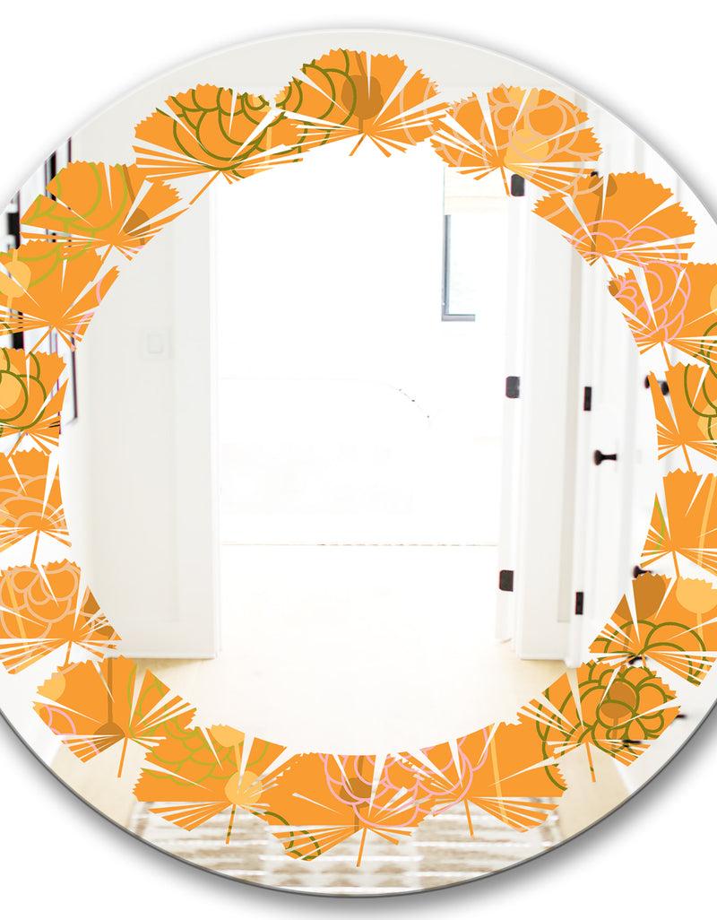 DesignQ Retro Handdrawn Flowers III - Modern Round Or Oval Wall Mirror - Leaves