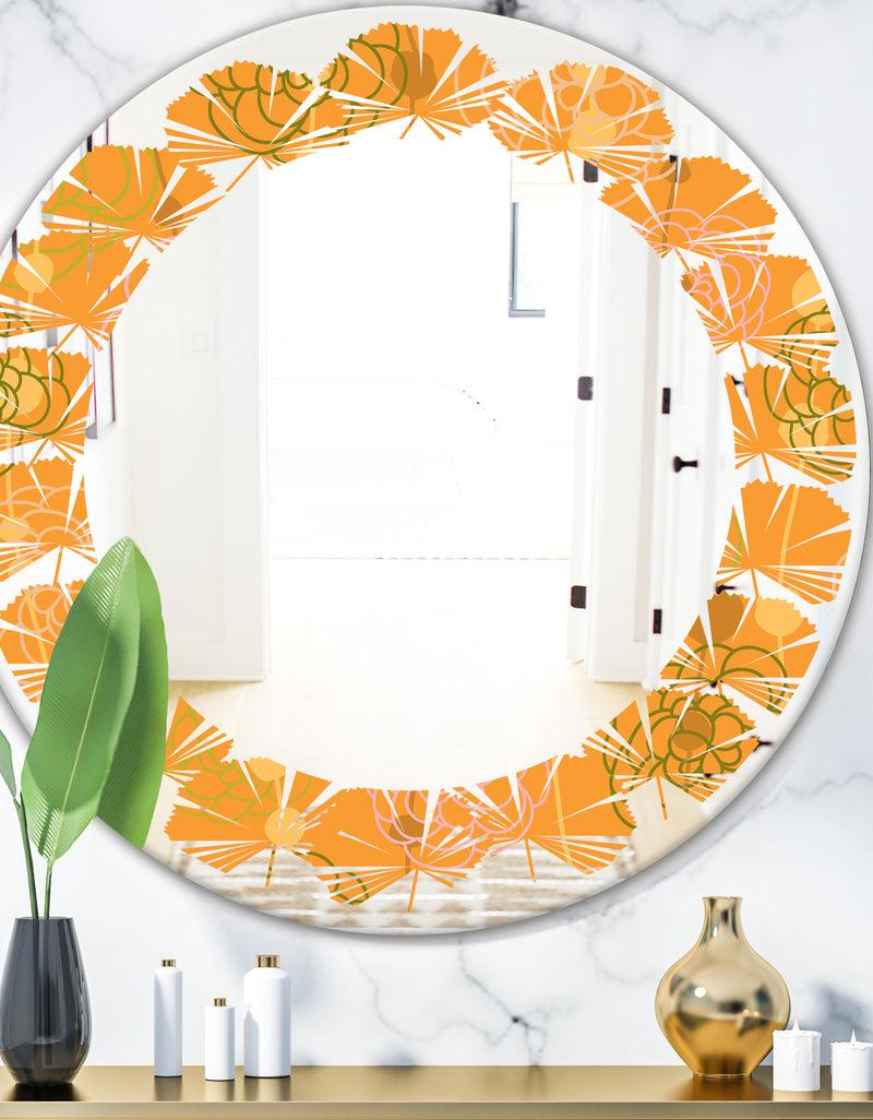 DesignQ Retro handdrawn flowers III - Modern Round or Oval Wall Mirror - Leaves