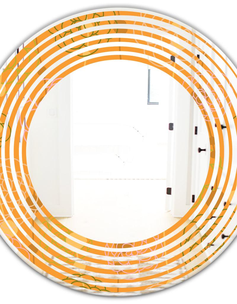 DesignQ Retro Handdrawn Flowers III - Modern Round Or Oval Wall Mirror - Wave