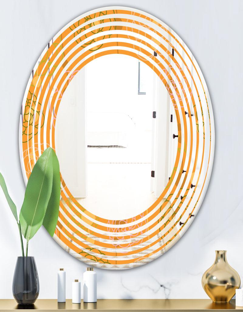 DesignQ Retro Handdrawn Flowers III - Modern Round Or Oval Wall Mirror - Wave