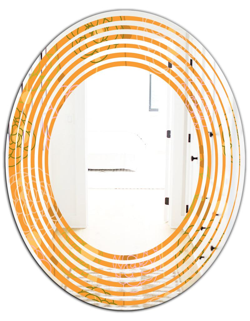 DesignQ Retro Handdrawn Flowers III - Modern Round Or Oval Wall Mirror - Wave