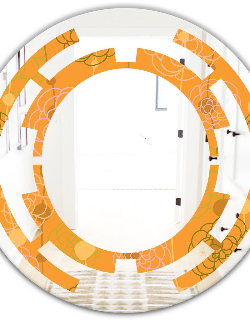 DesignQ Retro Handdrawn Flowers III - Modern Round Or Oval Wall Mirror - Space