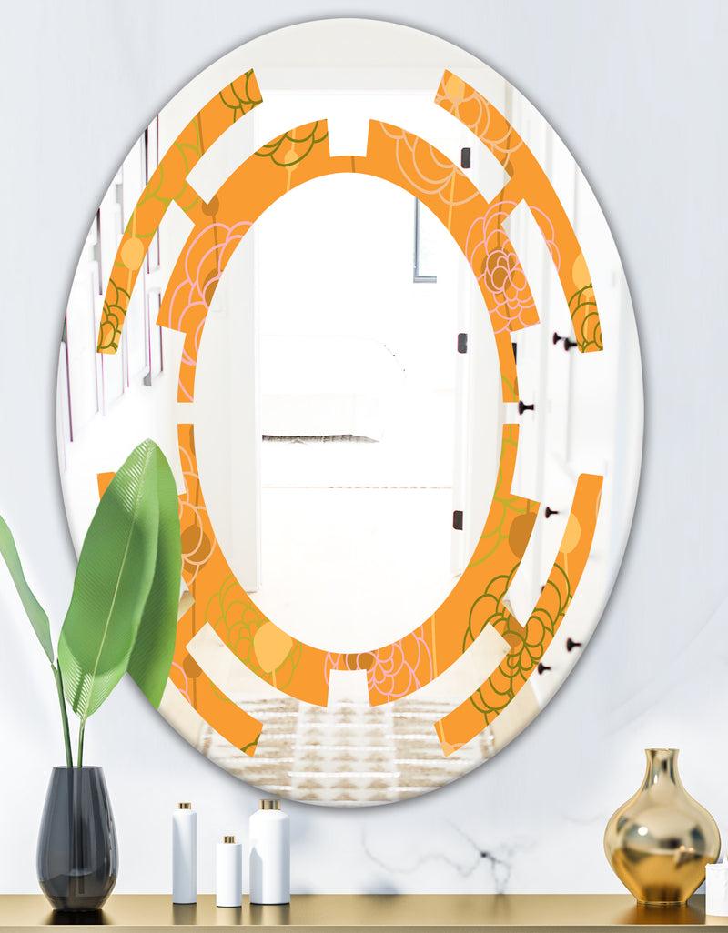 DesignQ Retro Handdrawn Flowers III - Modern Round Or Oval Wall Mirror - Space