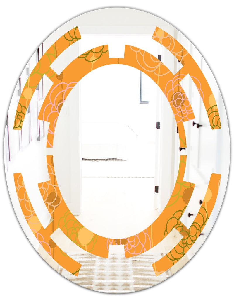 DesignQ Retro Handdrawn Flowers III - Modern Round Or Oval Wall Mirror - Space
