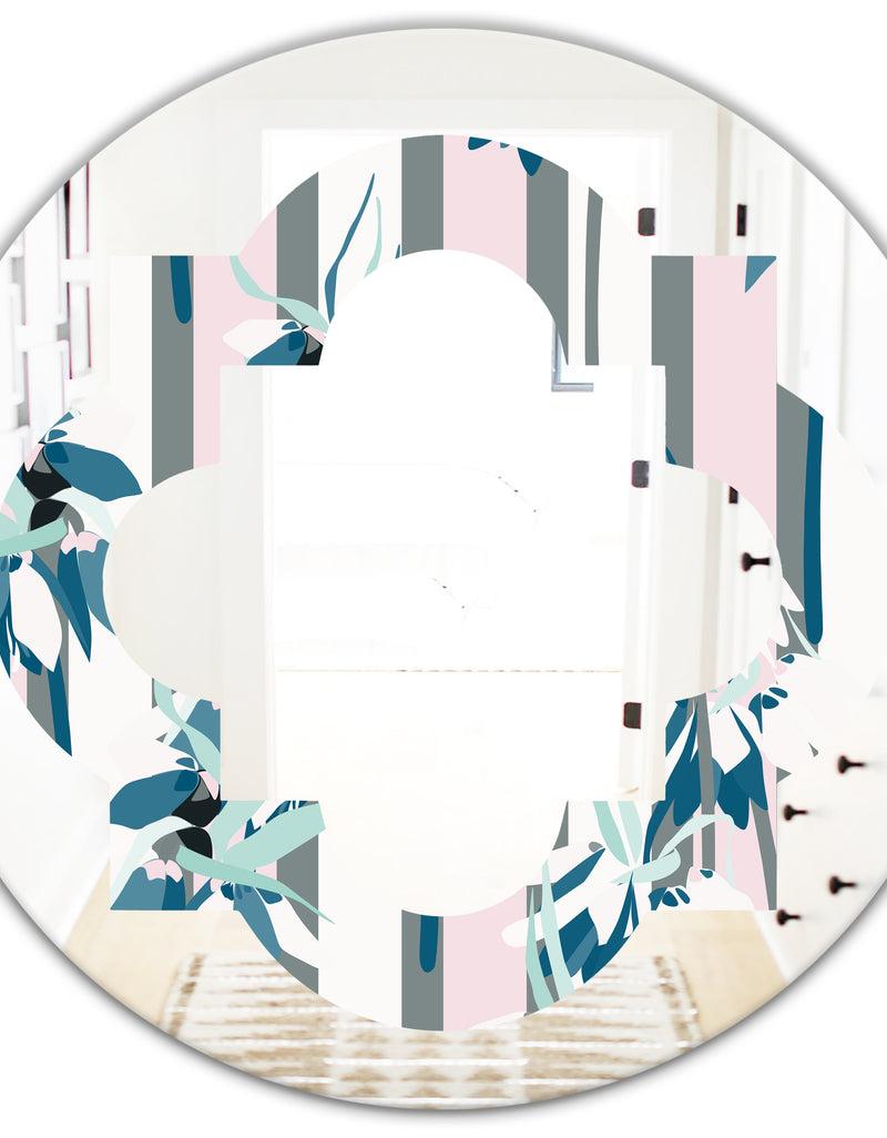 DesignQ Retro Handdrawn Lilies - Modern Round Or Oval Wall Mirror - Quatrefoil