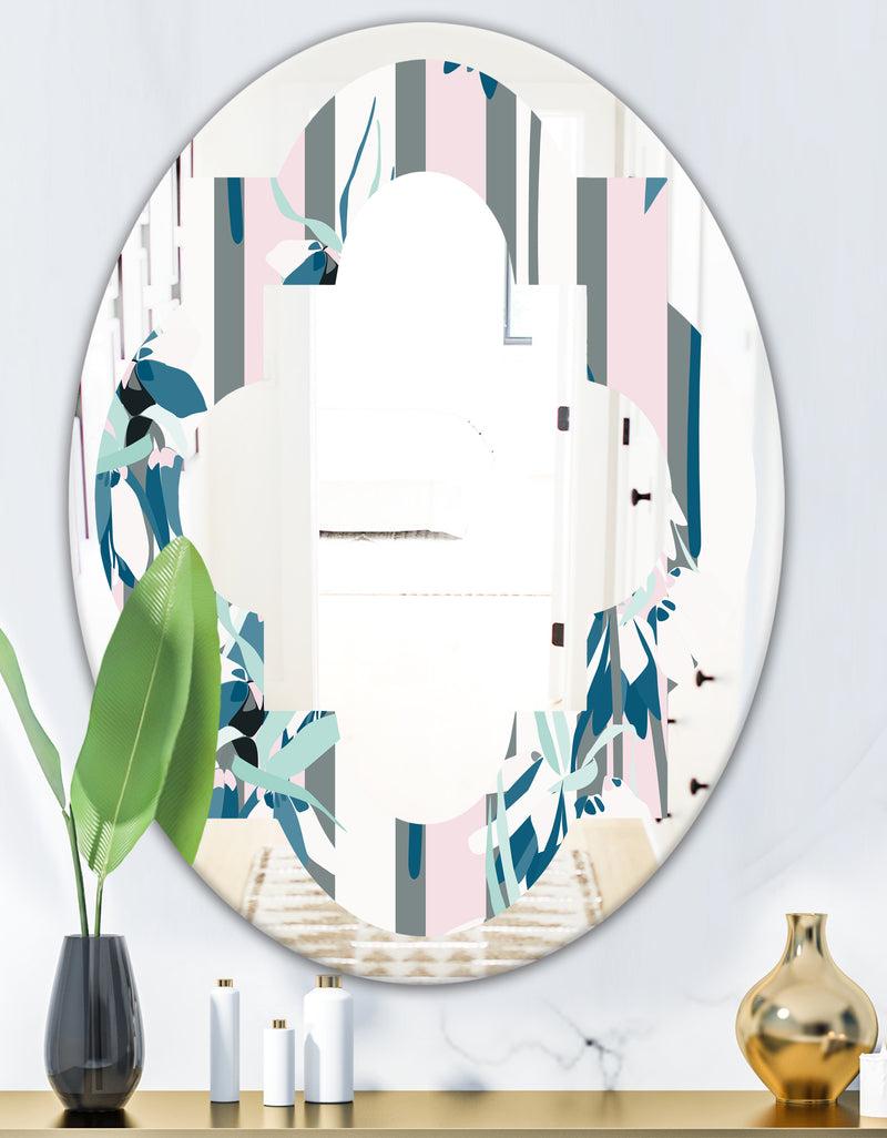 DesignQ Retro Handdrawn Lilies - Modern Round Or Oval Wall Mirror - Quatrefoil