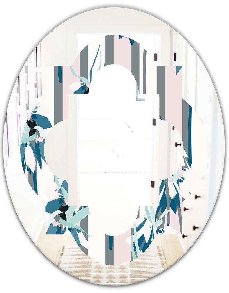 DesignQ Retro Handdrawn Lilies - Modern Round Or Oval Wall Mirror - Quatrefoil