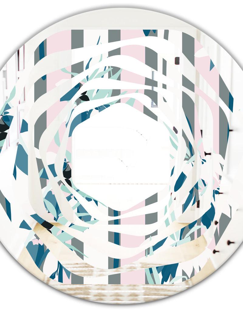 DesignQ Retro Handdrawn Lilies - Modern Round Or Oval Wall Mirror - Whirl