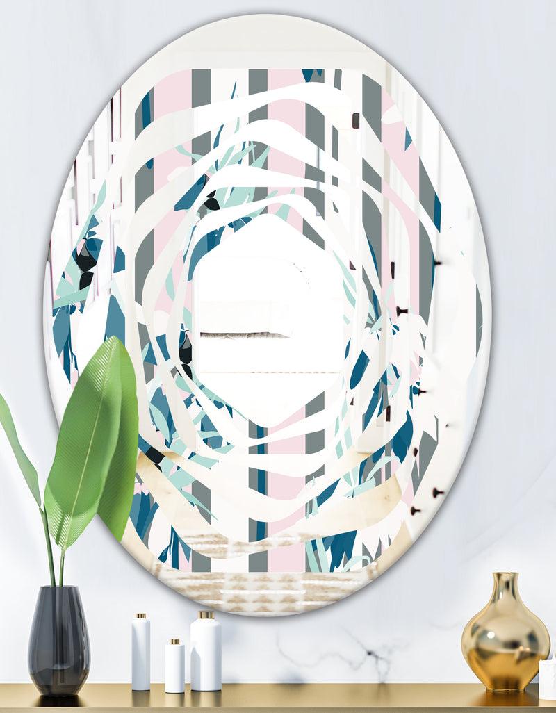 DesignQ Retro Handdrawn Lilies - Modern Round Or Oval Wall Mirror - Whirl