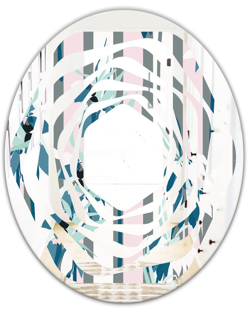 DesignQ Retro Handdrawn Lilies - Modern Round Or Oval Wall Mirror - Whirl