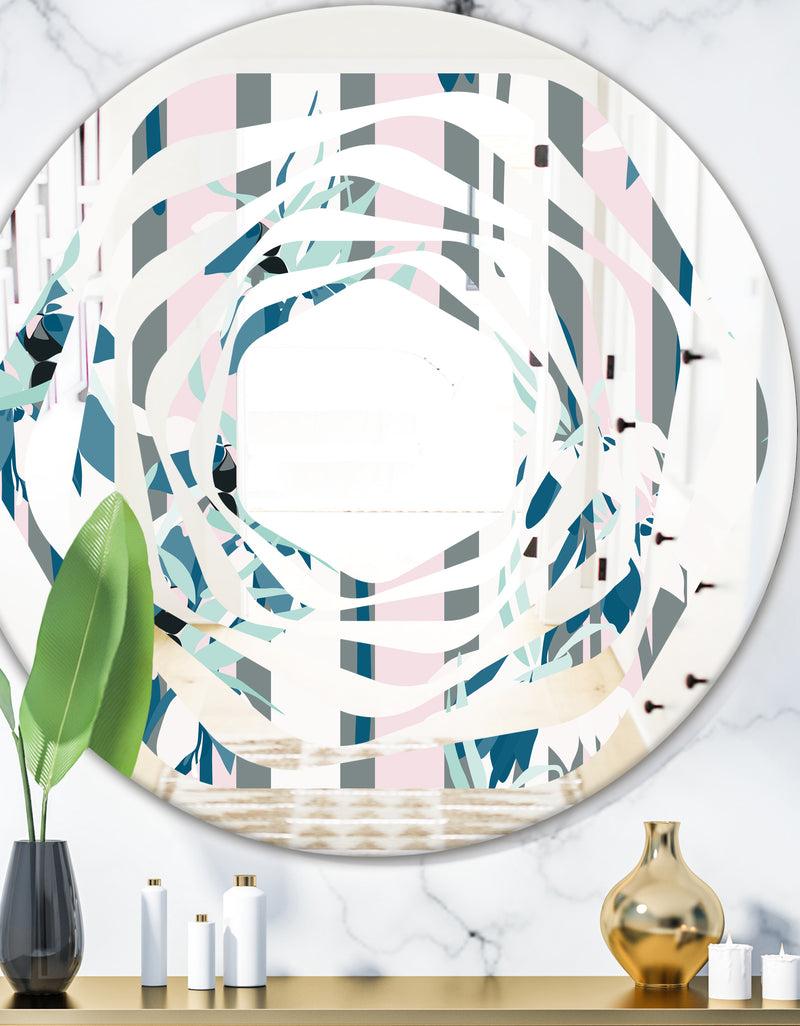 DesignQ Retro Handdrawn Lilies - Modern Round or Oval Wall Mirror - Whirl