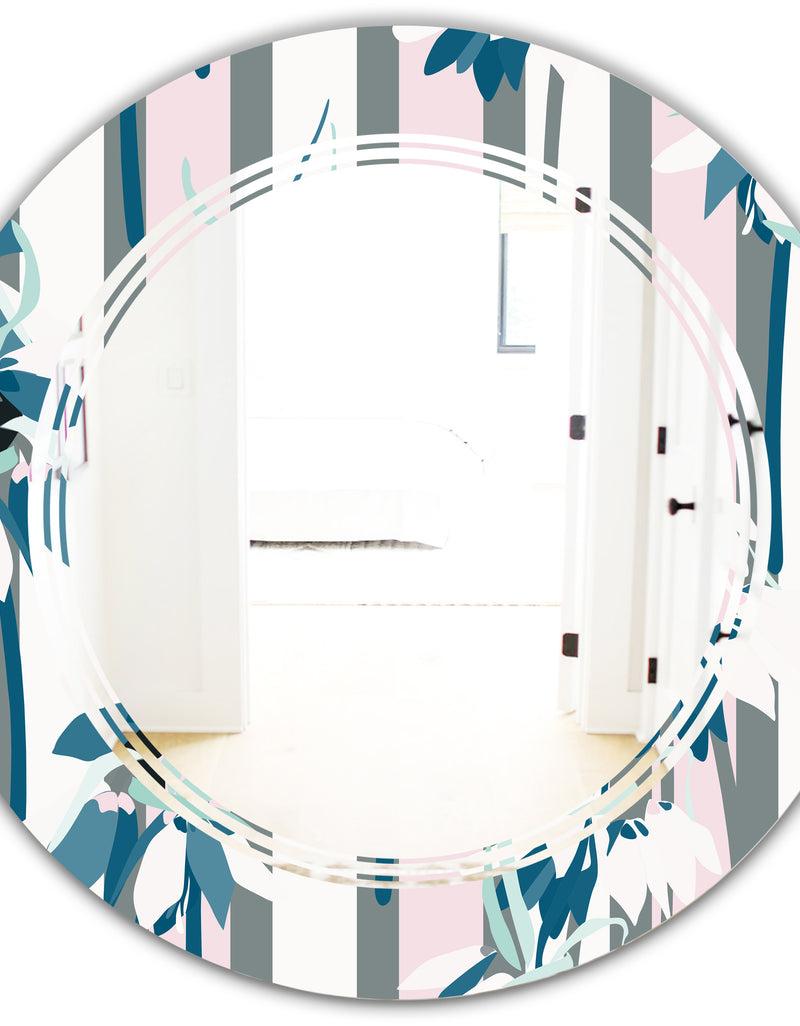 DesignQ Retro Handdrawn Lilies - Modern Round Or Oval Wall Mirror - Triple C