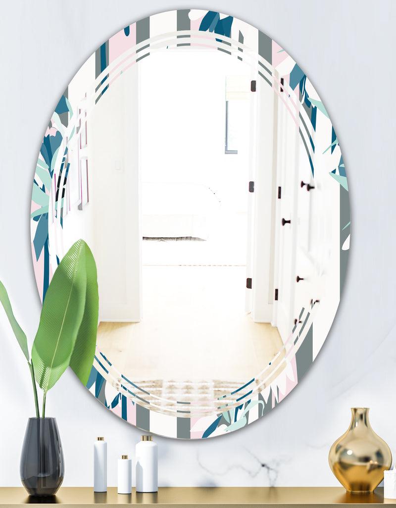 DesignQ Retro Handdrawn Lilies - Modern Round Or Oval Wall Mirror - Triple C