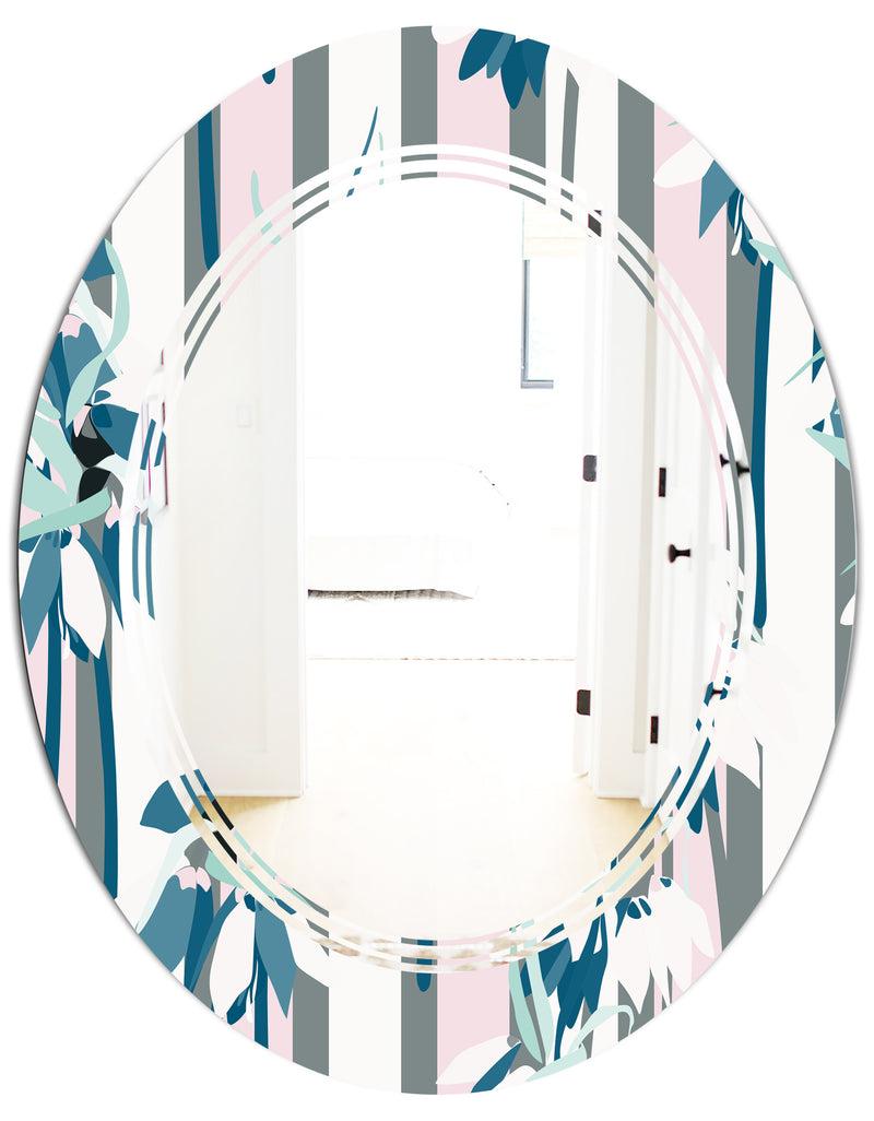 DesignQ Retro Handdrawn Lilies - Modern Round Or Oval Wall Mirror - Triple C