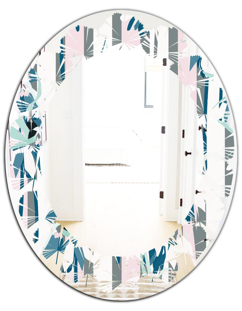 DesignQ Retro Handdrawn Lilies - Modern Round Or Oval Wall Mirror - Leaves