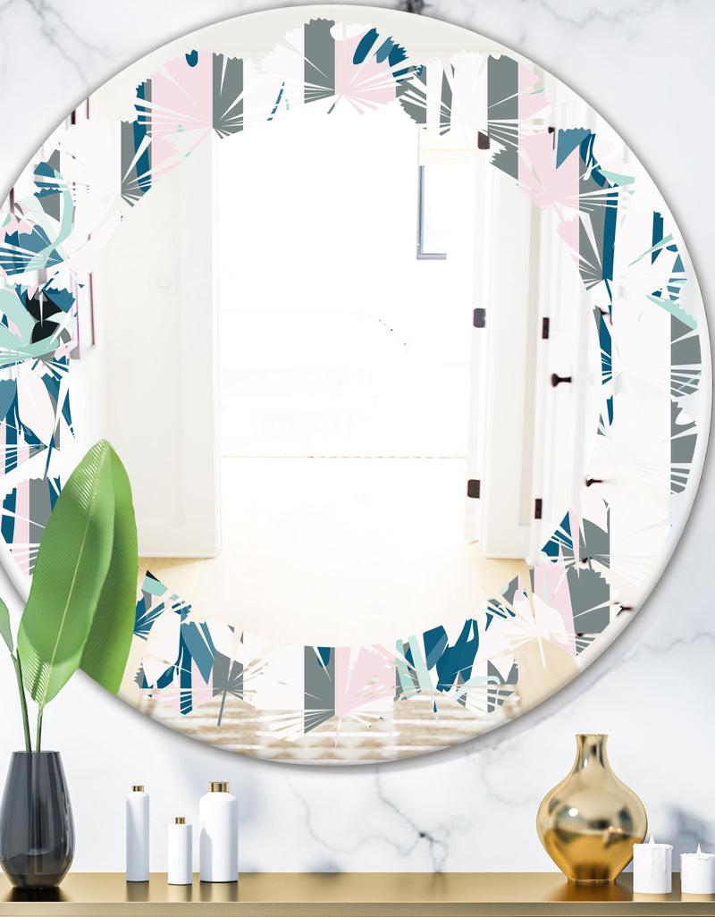 DesignQ Retro Handdrawn Lilies - Modern Round or Oval Wall Mirror - Leaves