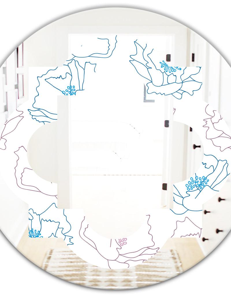 DesignQ Retro Handdrawn Poppies I - Modern Round Or Oval Wall Mirror - Quatrefoil