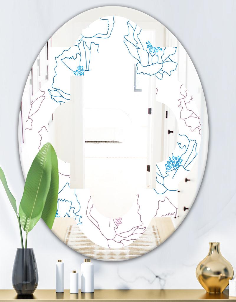 DesignQ Retro Handdrawn Poppies I - Modern Round Or Oval Wall Mirror - Quatrefoil