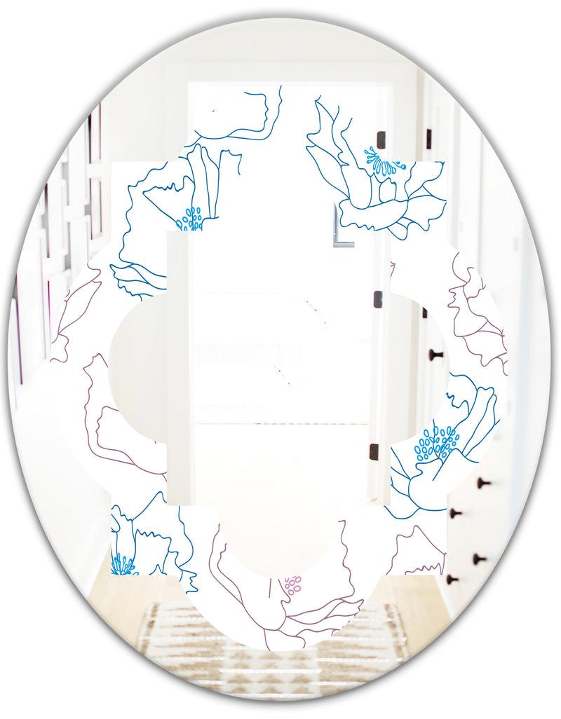 DesignQ Retro Handdrawn Poppies I - Modern Round Or Oval Wall Mirror - Quatrefoil