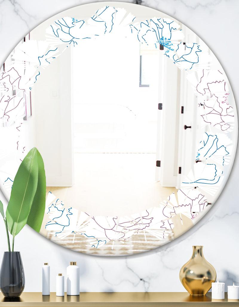 DesignQ Retro Handdrawn Poppies I - Modern Round or Oval Wall Mirror - Leaves