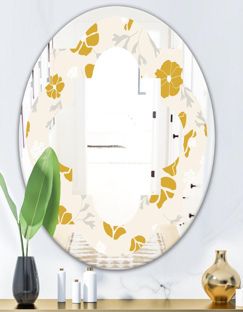 DesignQ Retro Handdrawn Poppies III - Cottage Round Or Oval Wall Mirror - Quatrefoil