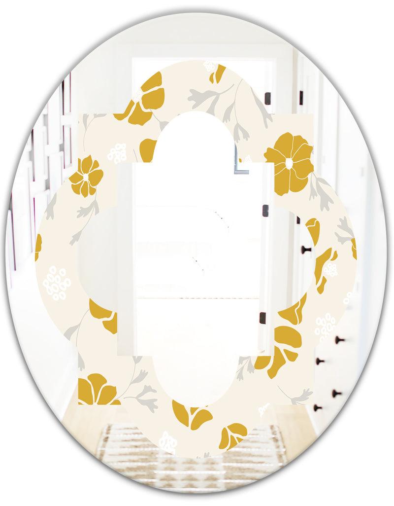 DesignQ Retro Handdrawn Poppies III - Cottage Round Or Oval Wall Mirror - Quatrefoil