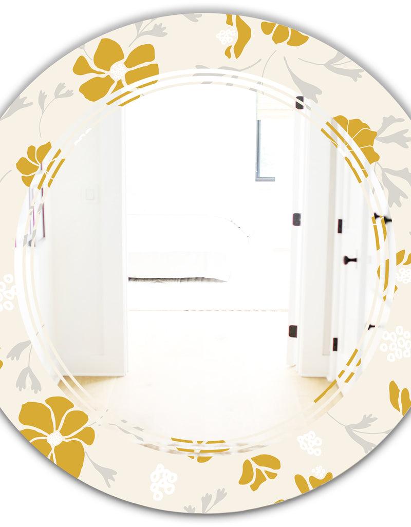 DesignQ Retro Handdrawn Poppies III - Cottage Round Or Oval Wall Mirror - Triple C