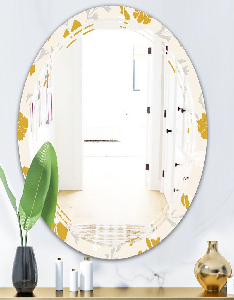 DesignQ Retro Handdrawn Poppies III - Cottage Round Or Oval Wall Mirror - Triple C