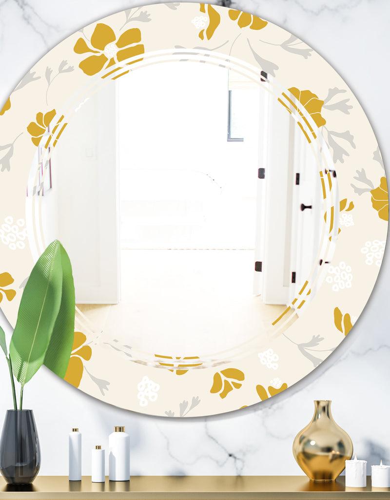 DesignQ Retro Handdrawn Poppies III - Cottage Round or Oval Wall Mirror - Triple C