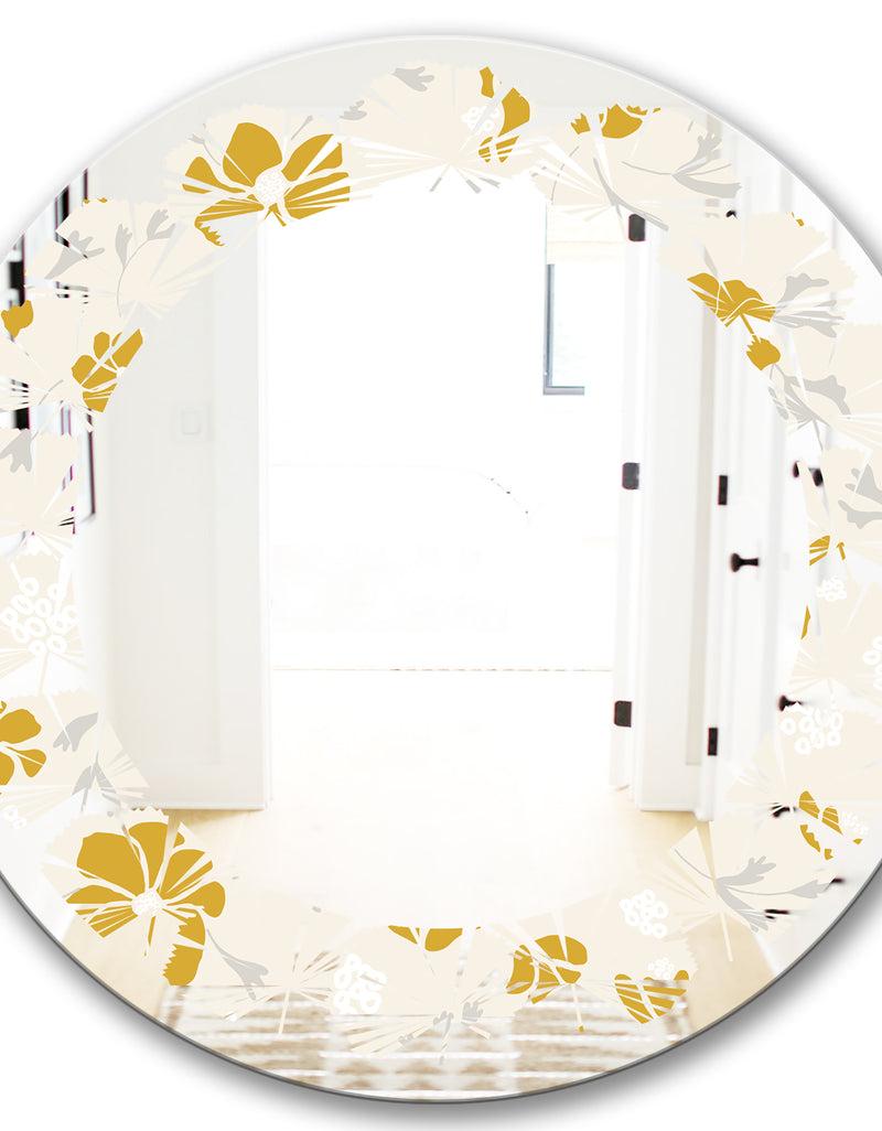 DesignQ Retro Handdrawn Poppies III - Cottage Round Or Oval Wall Mirror - Leaves