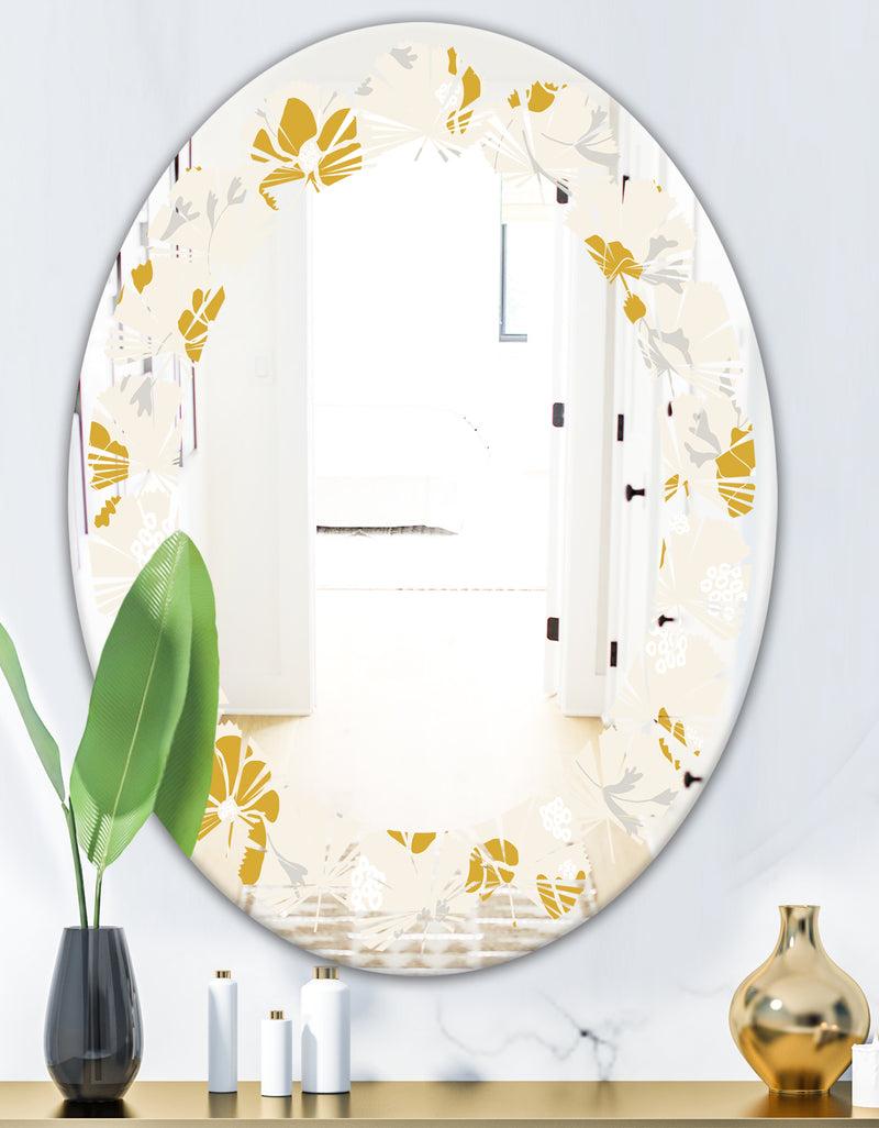 DesignQ Retro Handdrawn Poppies III - Cottage Round Or Oval Wall Mirror - Leaves