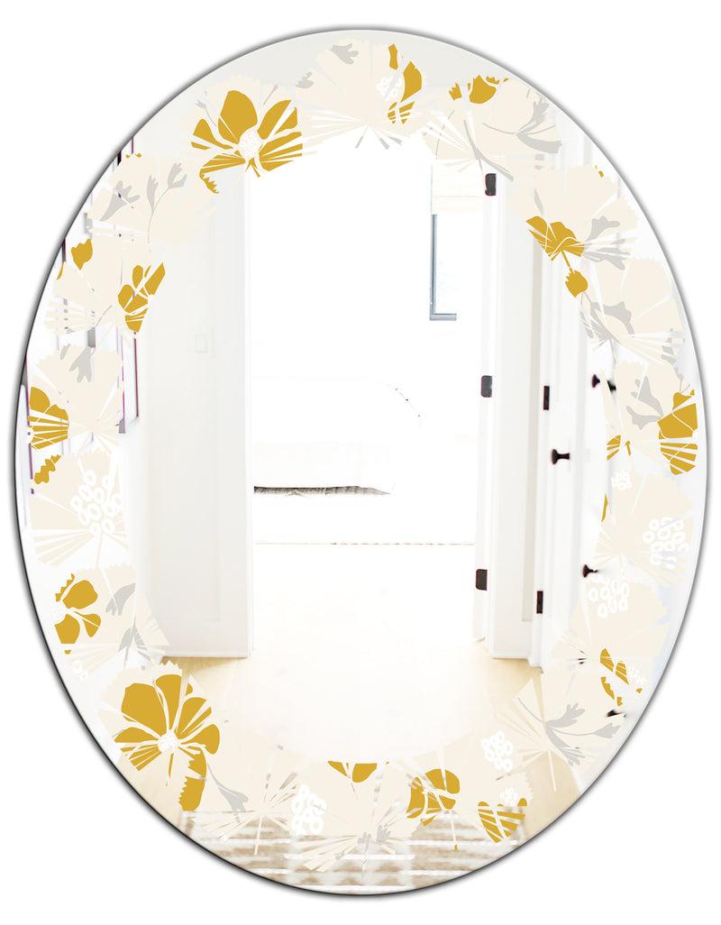 DesignQ Retro Handdrawn Poppies III - Cottage Round Or Oval Wall Mirror - Leaves