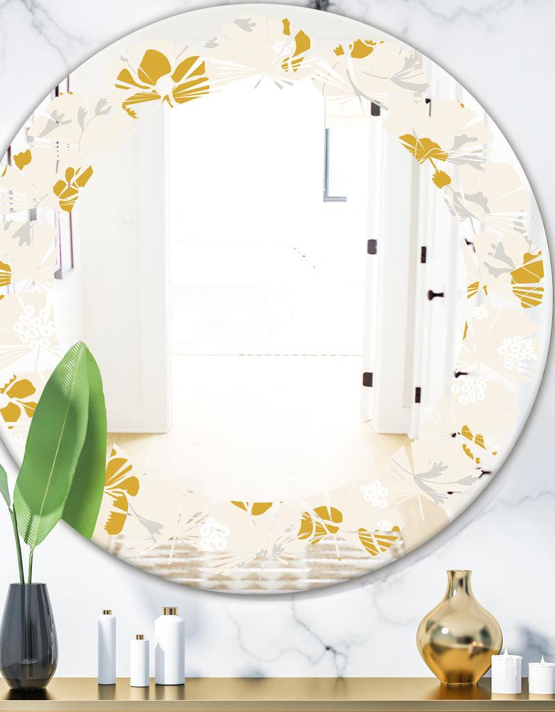 DesignQ Retro Handdrawn Poppies III - Cottage Round or Oval Wall Mirror - Leaves