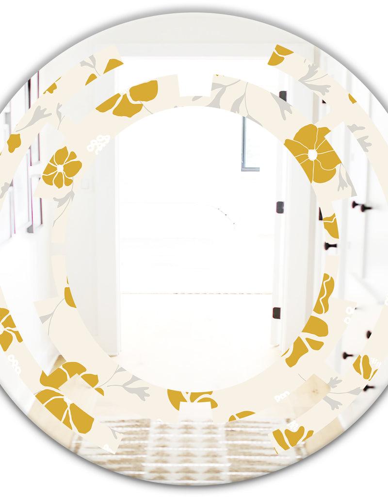 DesignQ Retro Handdrawn Poppies III - Cottage Round Or Oval Wall Mirror - Space
