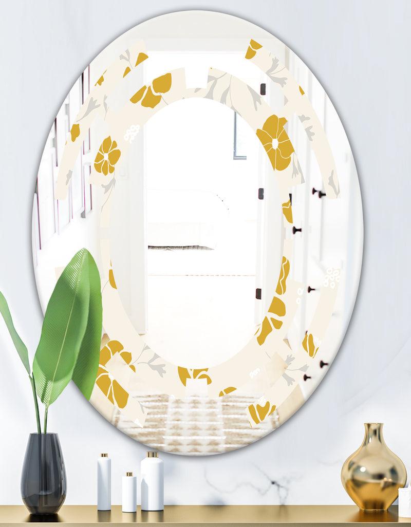 DesignQ Retro Handdrawn Poppies III - Cottage Round Or Oval Wall Mirror - Space